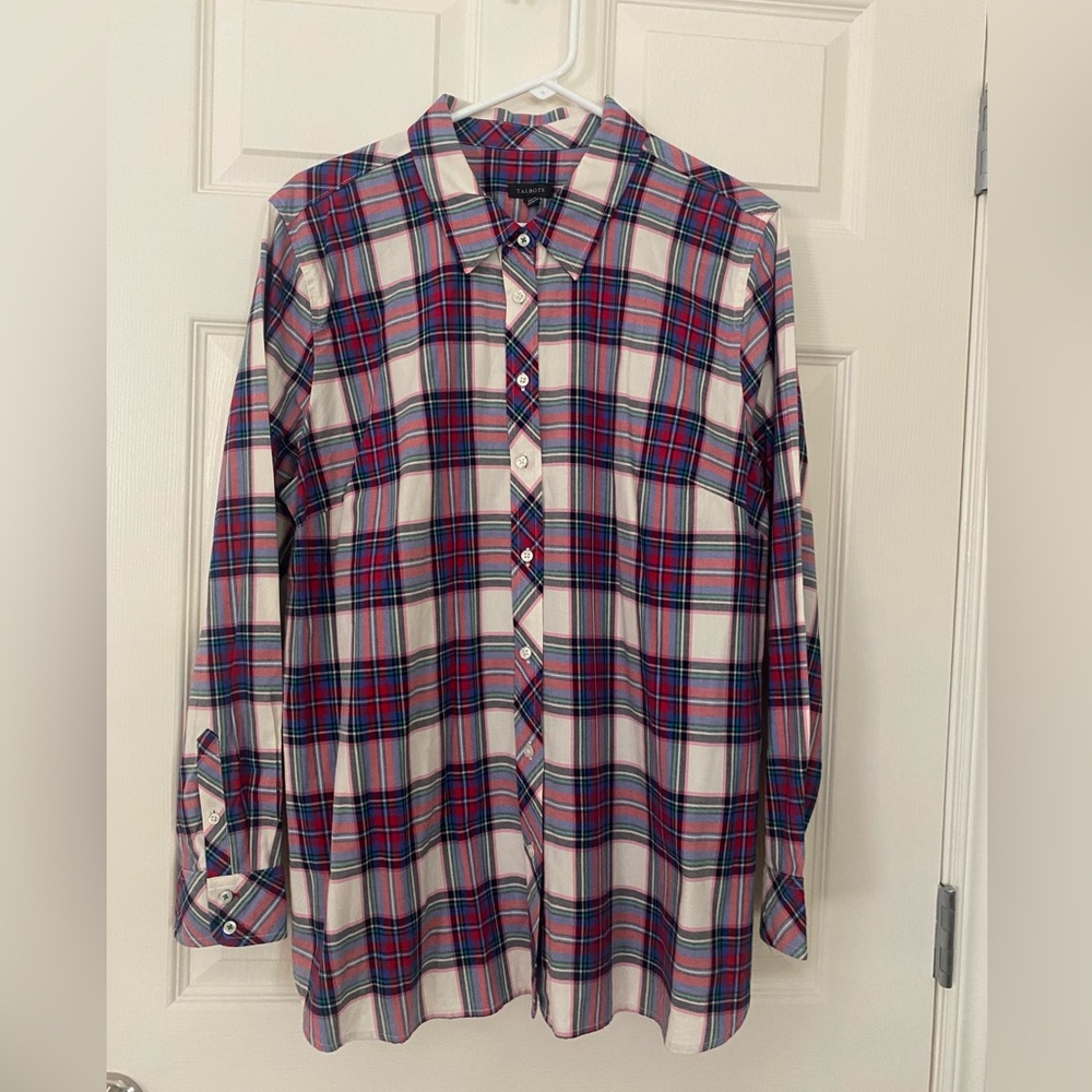 Talbots Classic Plaid Blouse - Pink, Blue, White